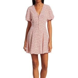 NWT Milly Aspen Heart-Print Silk Dress Size 6 Short Sleeves red white $350